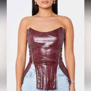 SOLADO Zipper Decor Asymmetrical Hem PU Leather Corset Top